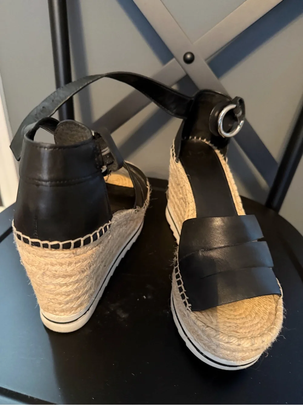 Marc Fisher Black Espadrille Platform Sandals with Buckle Ankle Strap